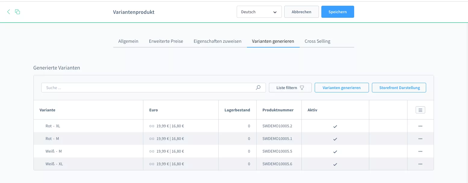 Shopware 6 Varianten